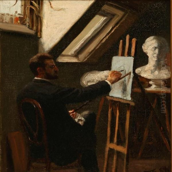 An Artist In His Studio Oil Painting by Eiler Rasmussen-Eilersen