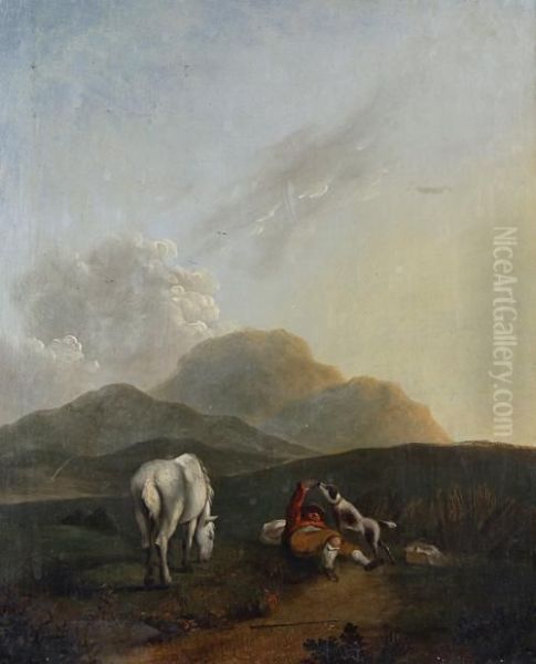 A Traveller With His Dog And Horse Oil Painting by John Rathbone