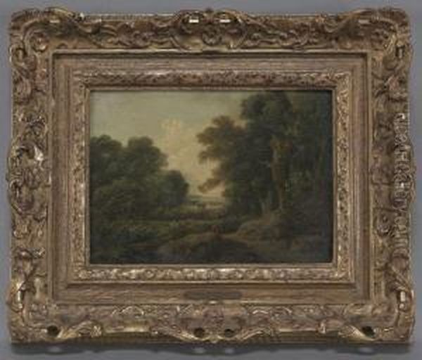 Wooded Landscape 
With Figures Oil Painting by John Rathbone