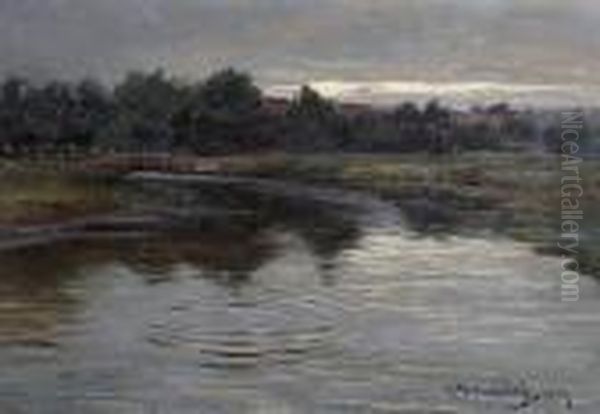 A Fish Rising Oil Painting by Alexander Wellwood Rattray