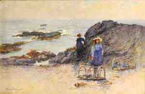 Children On A Rocky Beach Oil Painting by Alexander Wellwood Rattray