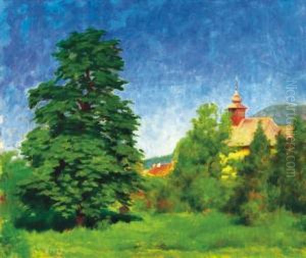 Landscape In Nagybanya Oil Painting by Peter T. Ratz