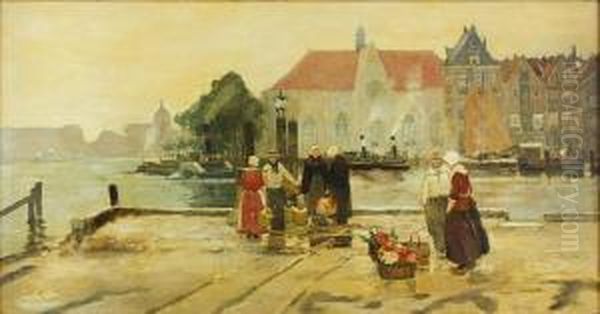 Bootsanleger Mit Blumenverkaufer An Der Anlegestelle In Den Haag Oil Painting by Alexander Rau