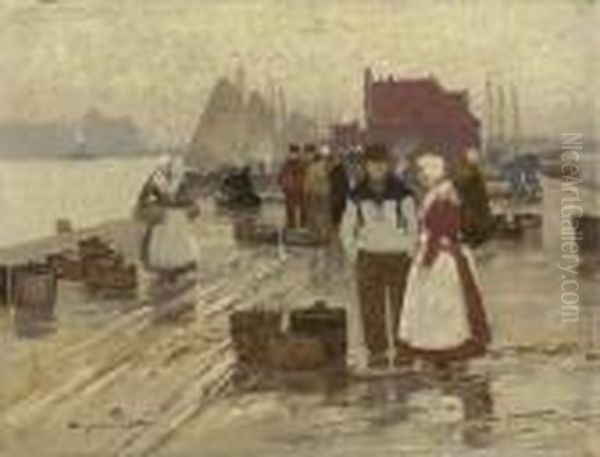 Hollandischer Hafen Mit Fischmarkt Oil Painting by Alexander Rau