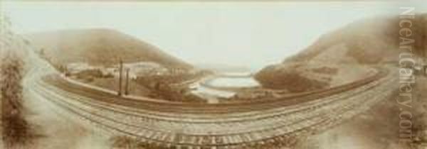 Horseshoe Curve, Pennsylvania Railroad. Oil Painting by William H. Rau