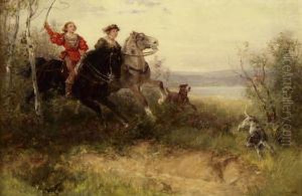 Reiterinnen Bei Der Jagd Oil Painting by Wilhelm Carl Rauber