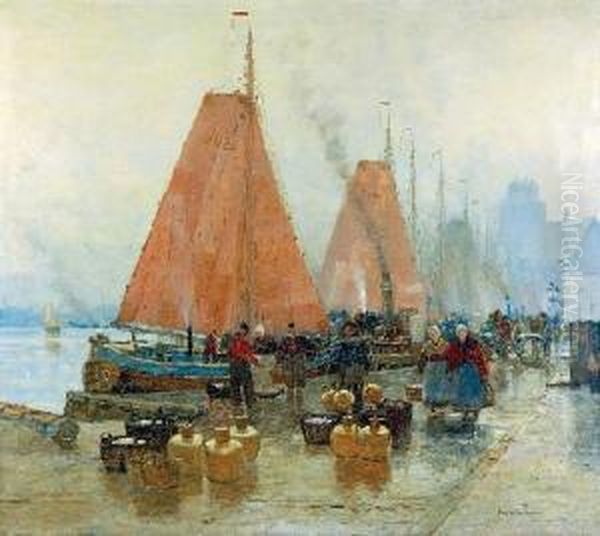 Scena Portowa Oil Painting by Wilhelm Carl Rauber