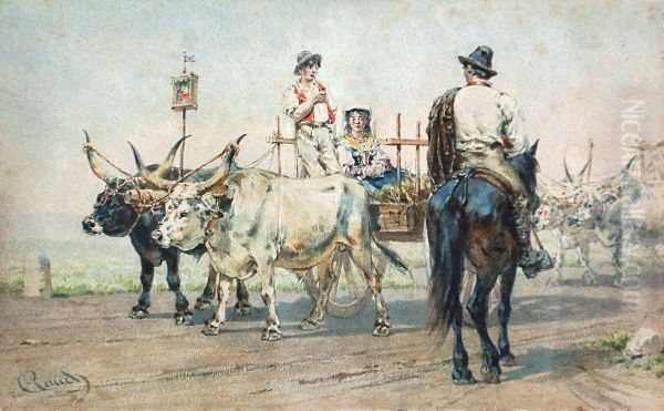 Les Charsa B'ufs Sur La Route Oil Painting by Carluccio Rauch