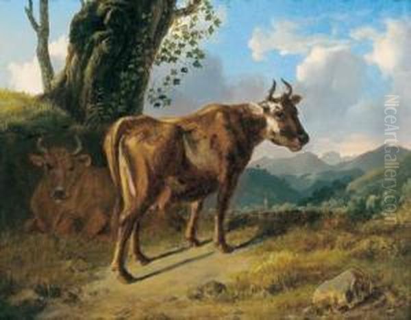 Kuhe In Einer Landschaft Oil Painting by Johann Nepomuk Rauch De Milan