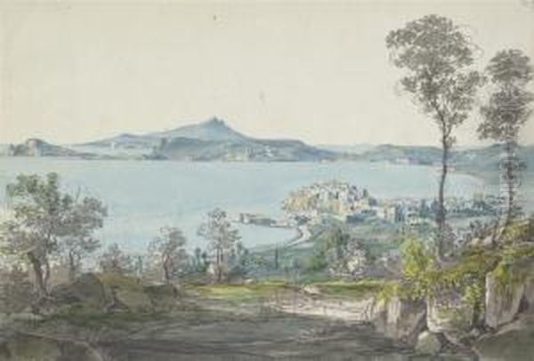 A View Of Pozzuoli With Ischia In The Distance Oil Painting by Johann Nepomuk Rauch De Milan