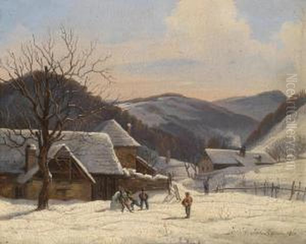 Winter Landscape Oil Painting by Johann Josef Rauch