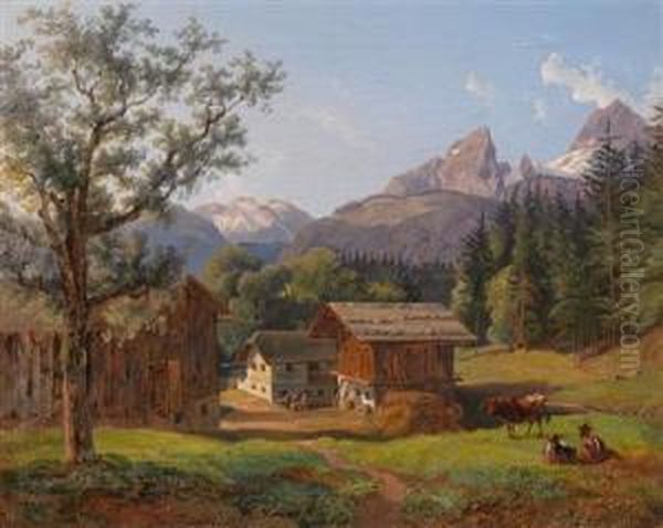 Im Berchtesgadener Land Oil Painting by Johann Josef Rauch