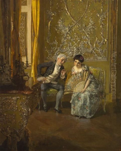 Discreet Conversation Oil Painting by A. Raudnitz