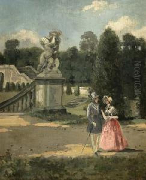 Junges Paar Im Schlosspark Oil Painting by A. Raudnitz