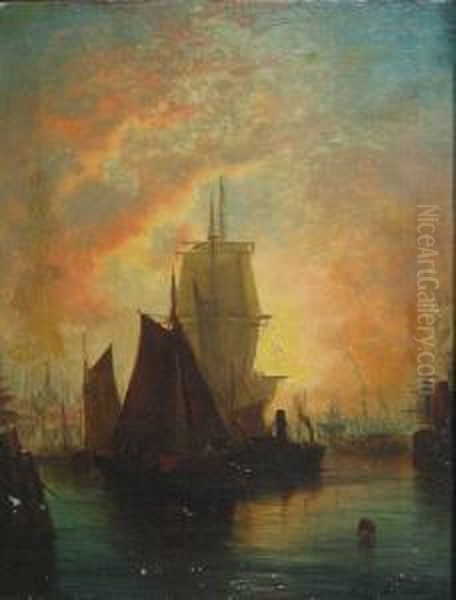 Harbor View At Sunset Oil Painting by J.D.Ma Raught