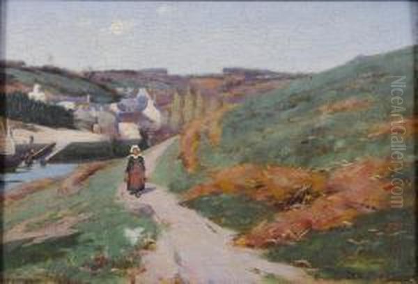 Paysanne Au Chemin, Pont-aven Oil Painting by John Willard Raught