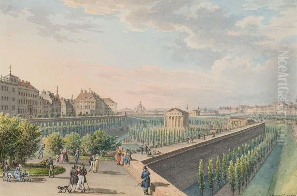 Vue Du Temple De Thesee Dans Le Jardin Volks A Vienne Oil Painting by Johann Tobias Raulino