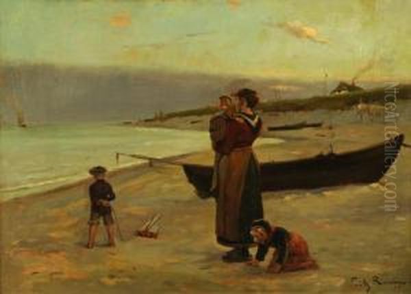 Waiting For The Returning Boats Oil Painting by Friedrich, Fritz Raupp