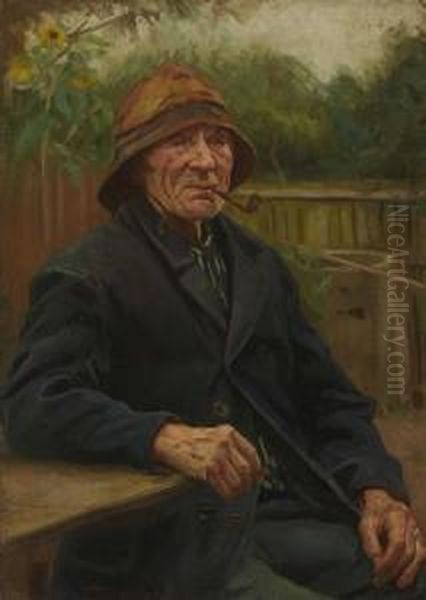 Fischer Mit Pfeife. Oil Painting by Friedrich, Fritz Raupp