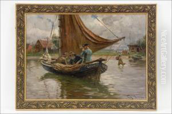 Kalastajia - Fiskare. Oil Painting by Friedrich, Fritz Raupp