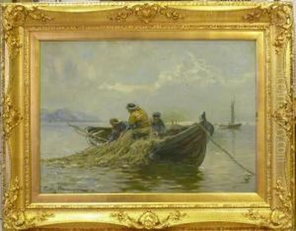 Fiskare Med Nat. Oil Painting by Friedrich, Fritz Raupp