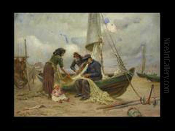 Fischer Beim Netzeflicken Oil Painting by Friedrich, Fritz Raupp