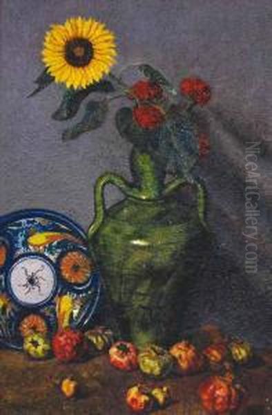 Granadas Y Girasol Oil Painting by Nicolas Raurich Y Petre