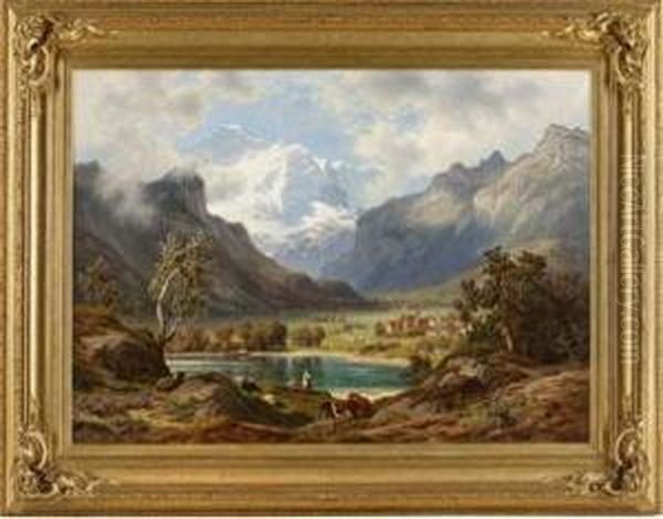 Sommerliche Schweiz-ansicht Aus Den Berner Hochalpen Oil Painting by Leonhard Rausch