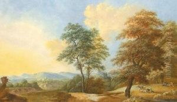 Three Landscape Views Oil Painting by Johann Albrecht Friedrich Rauscher