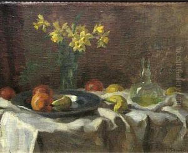 A Still Life With Fruit And Daffodils Oil Painting by Ludwig, Lajos Rauscher