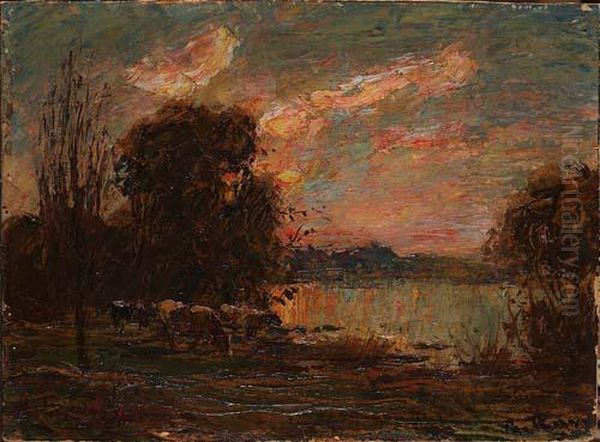 Tramonto Sul Lago Oil Painting by Giovanni Rava