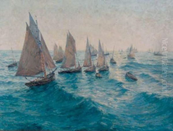 Regate A Saint-vaast-la-hougue Oil Painting by Leon Gustave Ravanne