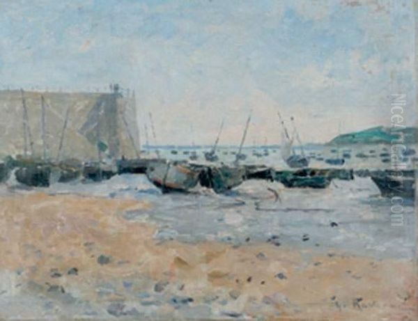 Flotille A Maree Basse Oil Painting by Leon Gustave Ravanne