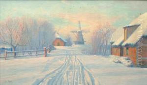 Altes Land Im Rotlichen Winterlicht Oil Painting by Christopher Rave