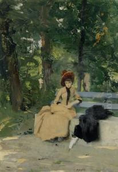 Femme Assise A La Gabiule Oil Painting by Edouard John E. Ravel