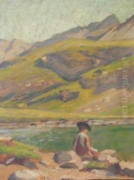 Femme Lisant Au Bord Du Lac Oil Painting by Marie Ravel