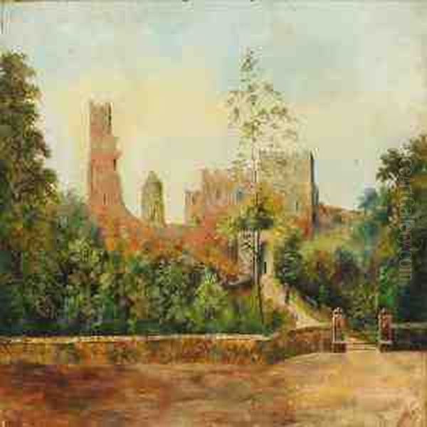 Prudhoe Castle Northumberland Oil Painting by John Samuel Raven