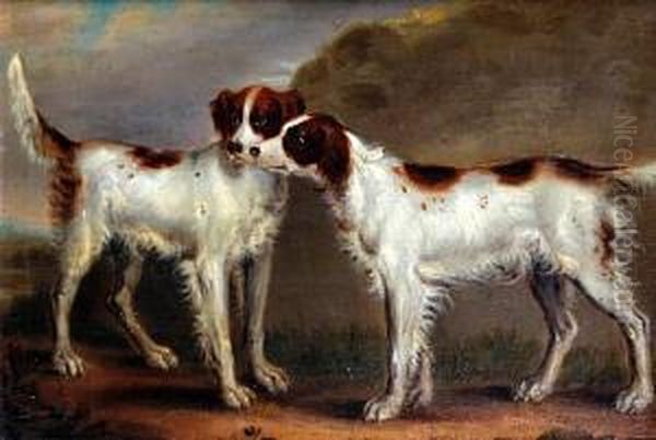 Two Spaniels On A Path Oil Painting by Samuel Raven