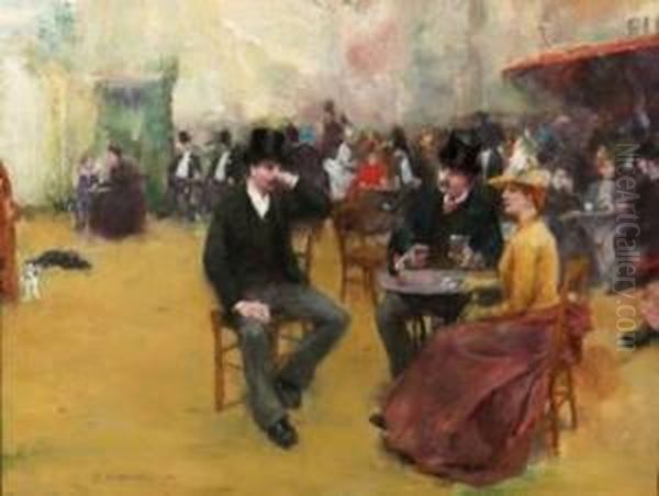 Cafe Scene Oil Painting by Leonard Raven-Hill