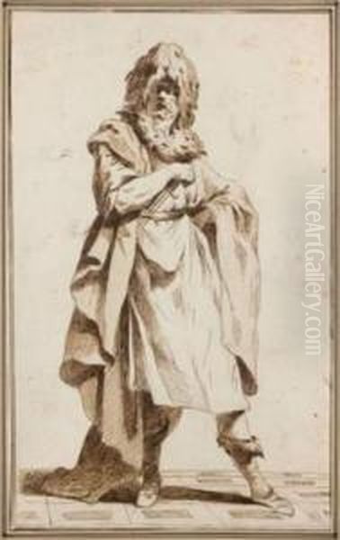 Homme Drape, Coiffe D'un Bonnet De Fourrure Oil Painting by Simon Francois Ravenet Ii