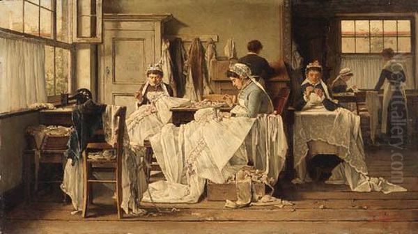 The Lacemakers Oil Painting by Victor Ravet