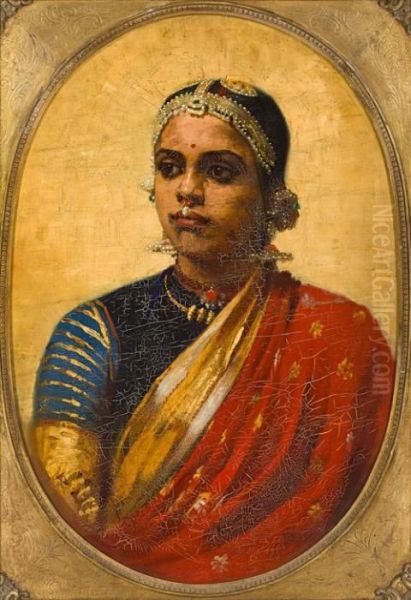 Portrait Of An Indian Girl Oil Painting by Raja Ravi Varma