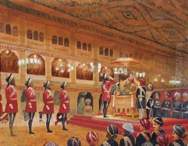 Coronation Of Krishnaraja Wodeyar Iii At Themysore Durbar Oil Painting by Raja Ravi Varma