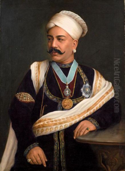 Portrait Of Sir Tanjore Madhava Rao Oil Painting by Raja Ravi Varma