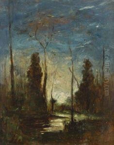 Crepuscule Sur Un Etang Pres De Vezeronce Oil Painting by Francois Auguste Ravier