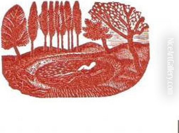 Swimmer In Red Oil Painting by Eric Ravilious