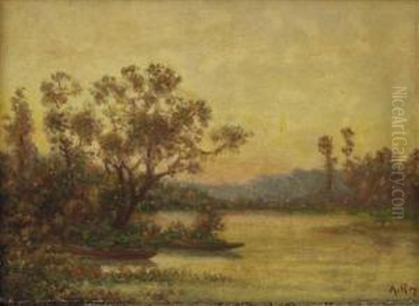 Fluslandschaft Bei Abendstimmung Oil Painting by Anatole Paul Ray