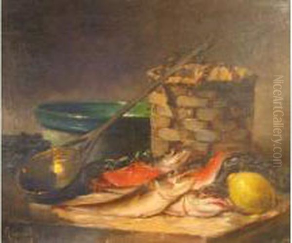 Nature Morte Aux Poissons Oil Painting by F. Raymond