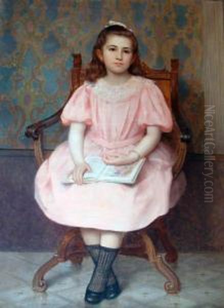 Jeune Fille En Rose Oil Painting by Auguste Raynaud