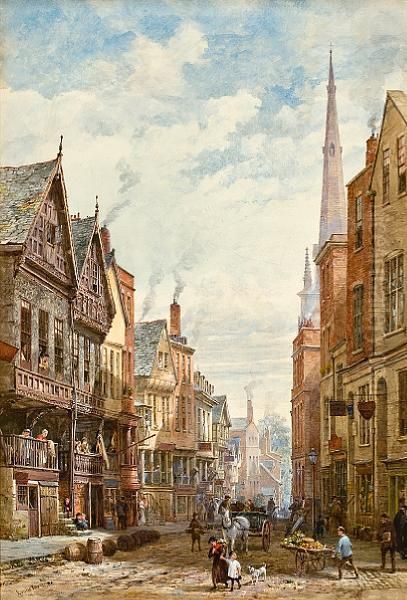 A View Of The High Cross, Chester Oil Painting by Louise Rayner